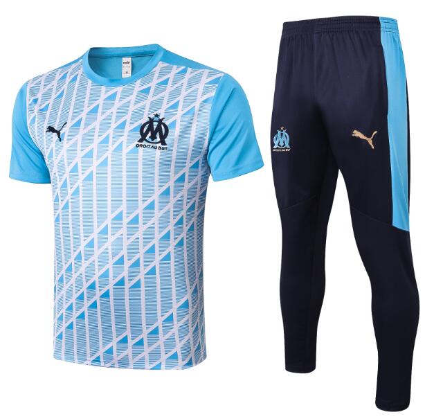 Marseille Blue Short Sleeve Training Kits Shirt with Pants 2020/21